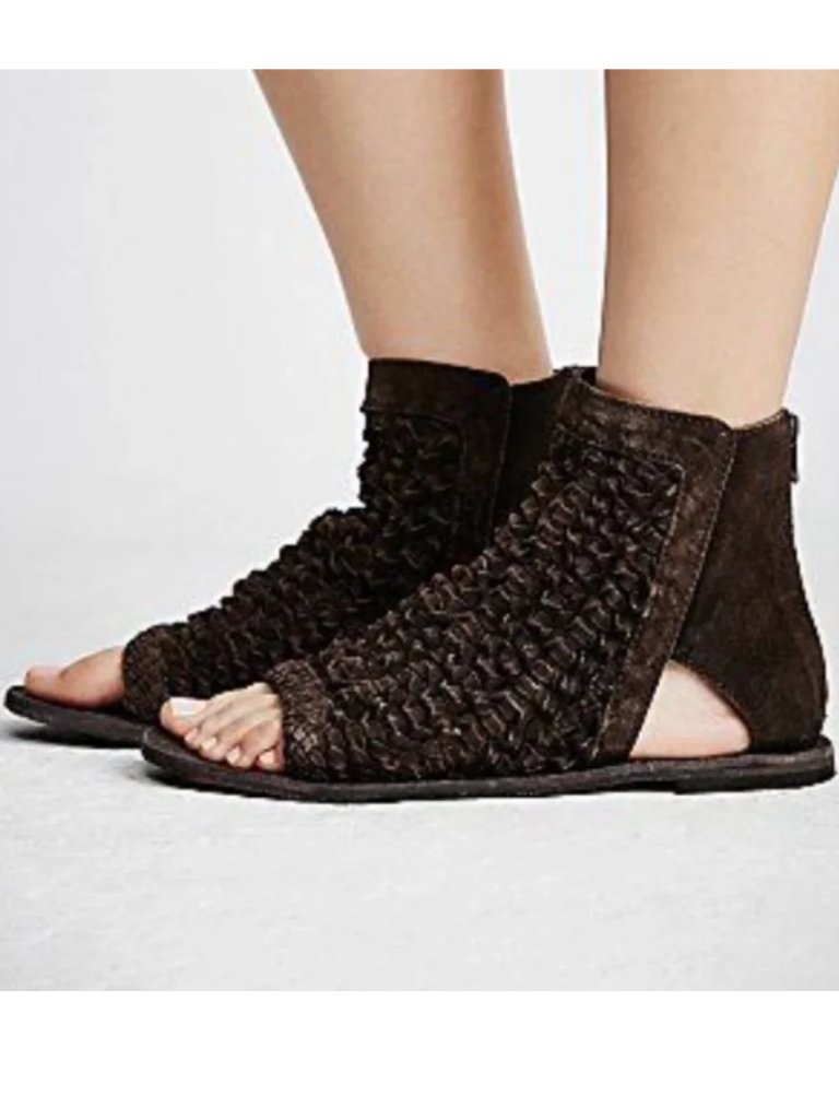 Free People Island Cruiser Woven Suede Sandal Booties Mesh Gladiator Leather
